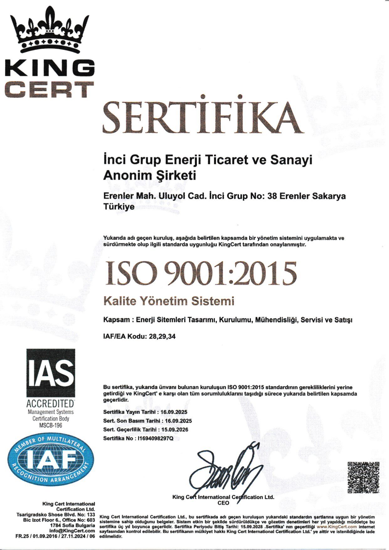 ISO 9001:2015 Türkçe Sertifika